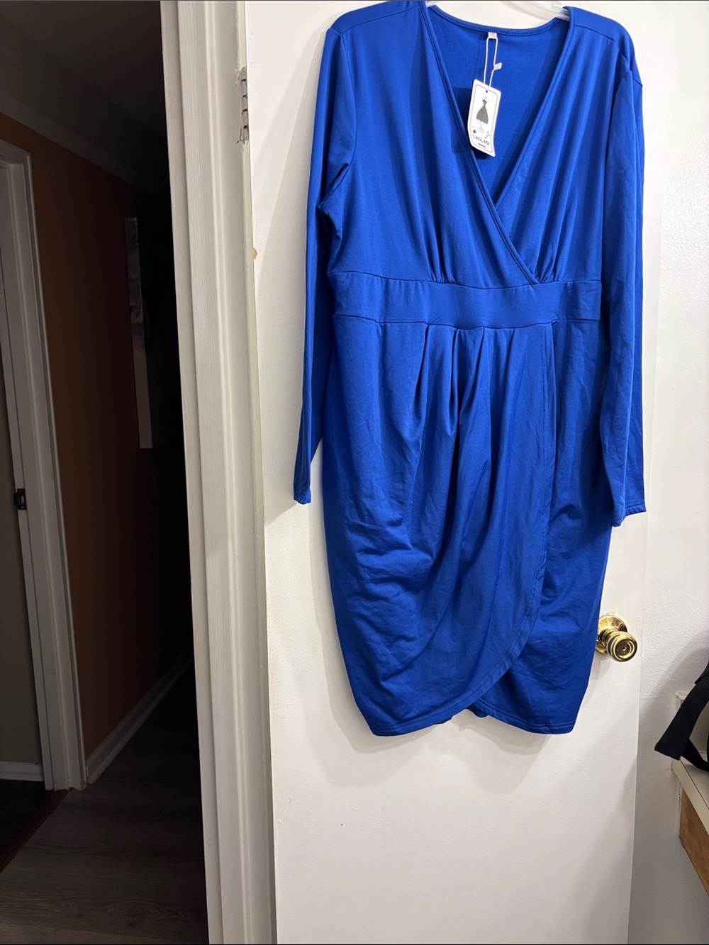 Women’s Cobalt Blue Faux-Wrap Long Sleeve Dress